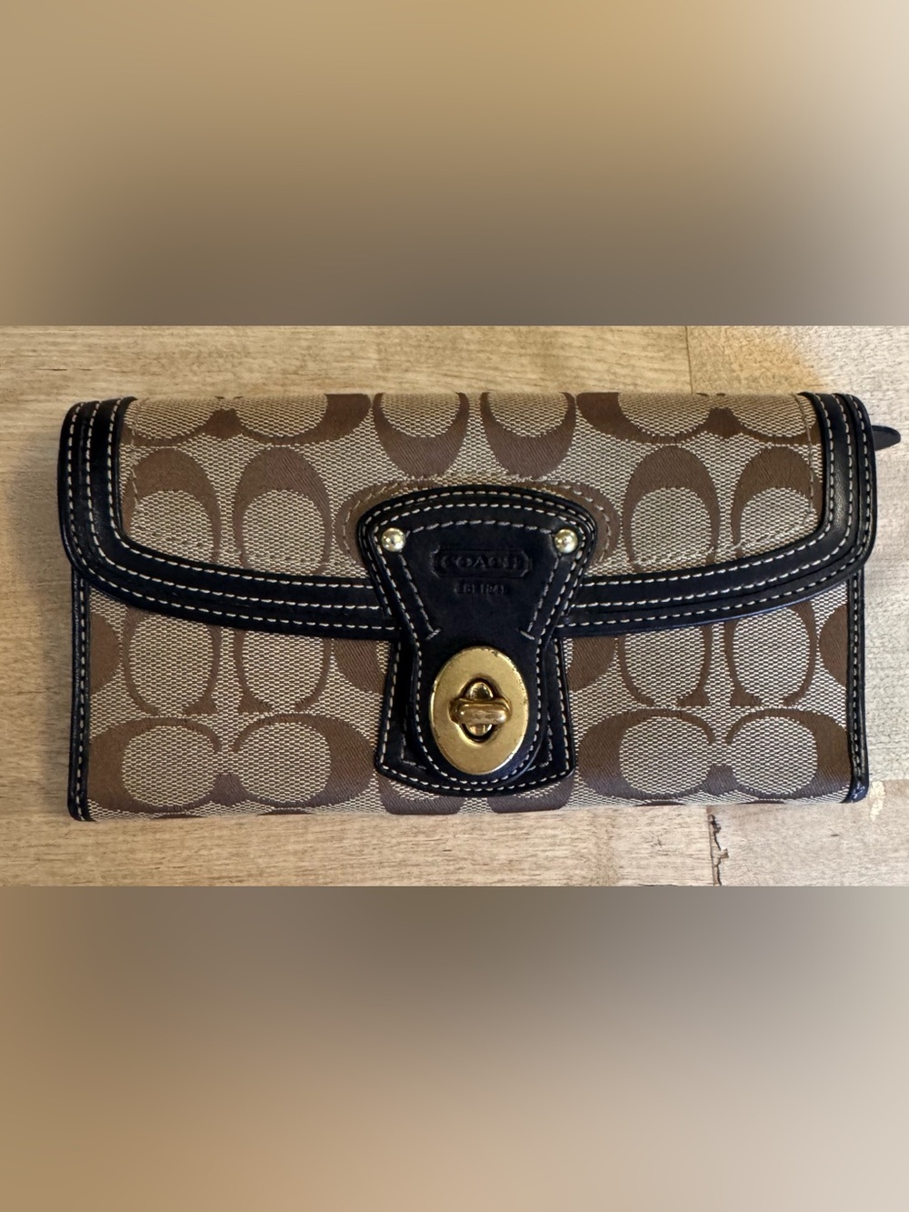 Coach Legacy Brown Signature Canvas Turnlock wallet